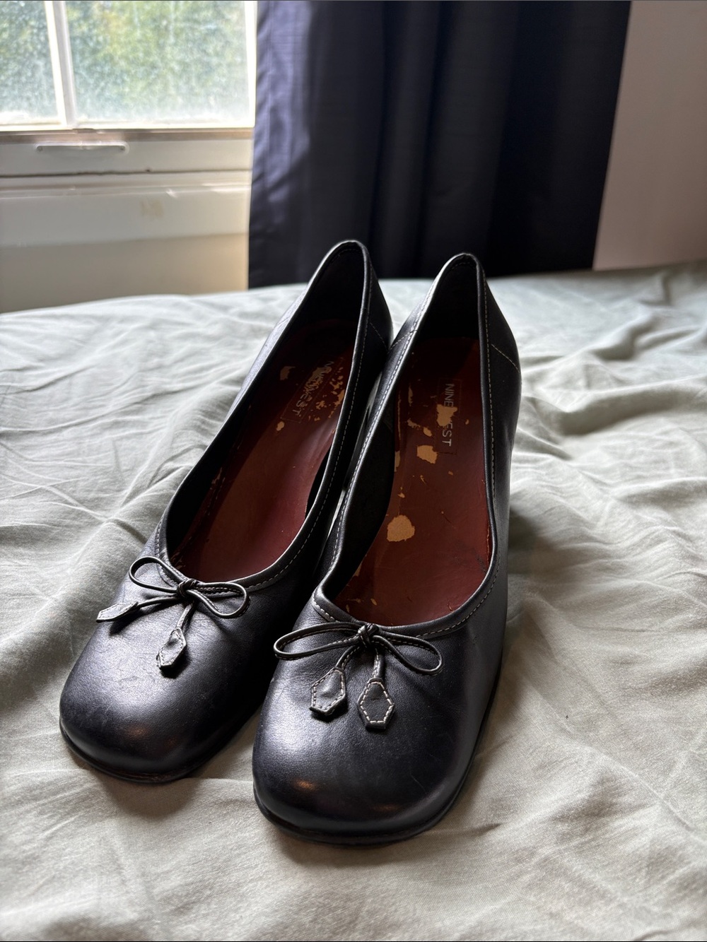 Nine West Black Rounded-Toe Ballet Pumps with Bow